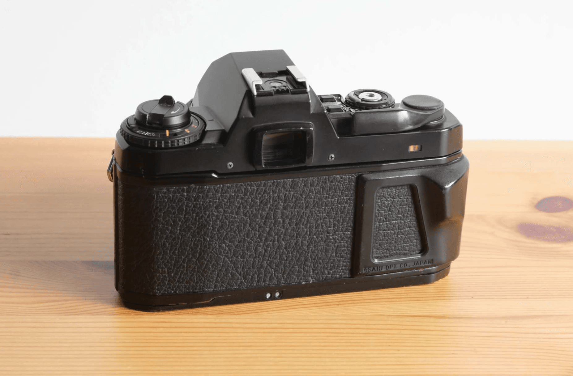 Angled view of the Pentax Super A film camera.